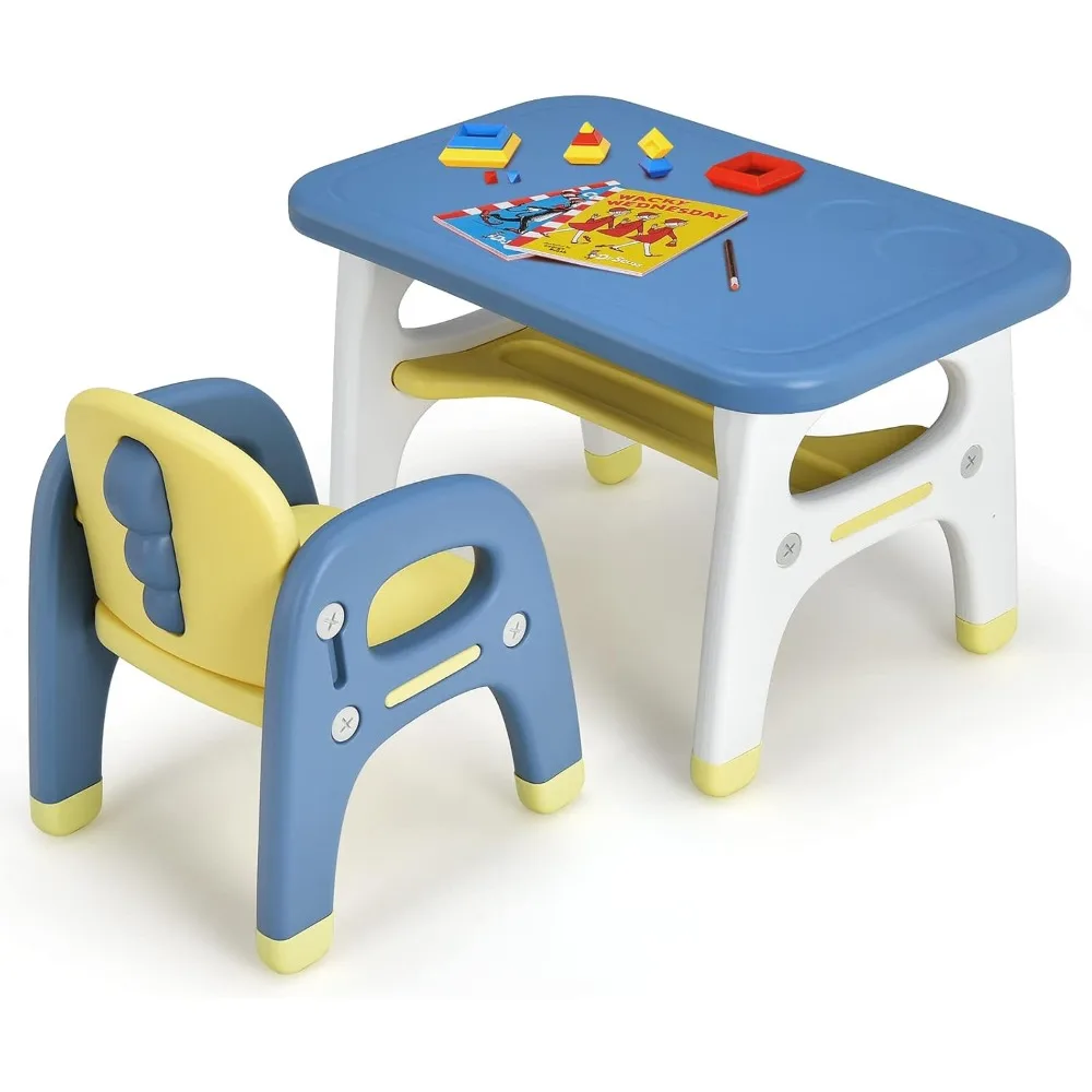 Kids Table and Chair Set, Dinosaur Shape Children Activity Table and 1 Chair for Art Craft, Building Blocks, 2-Piece Toddler