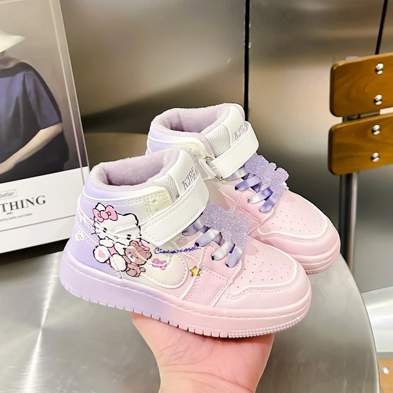 

Disney Children Winter Ankle Snow Boots Cartoon Princess Hello Kitty Pink Casual Shoes For Girls Warm Outdoor Shoes Size 27-37