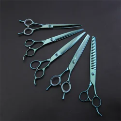 Fenice Dog Grooming Scissors 7/7.5 Blueish Green Pet Grooming Straight&Curved &Thinner&Chunker Shears for Dogs/Cats