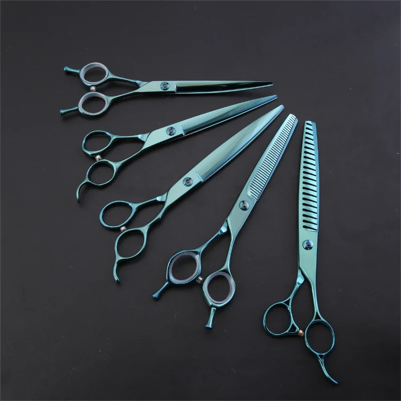 Fenice Dog Grooming Scissors 7/7.5 Blueish Green Pet Grooming Straight&Curved &Thinner&Chunker Shears for Dogs/Cats