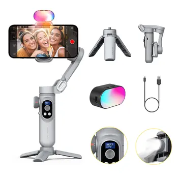 Stabilisateur cardan intelligent XPro 3 axes AOCHUAN pour iPhone et téléphone Android Prise de vue stable avec lumière de remplissage vidéo RGB 10 meilleurs stabilisateurs de smartphones en vente - No 6