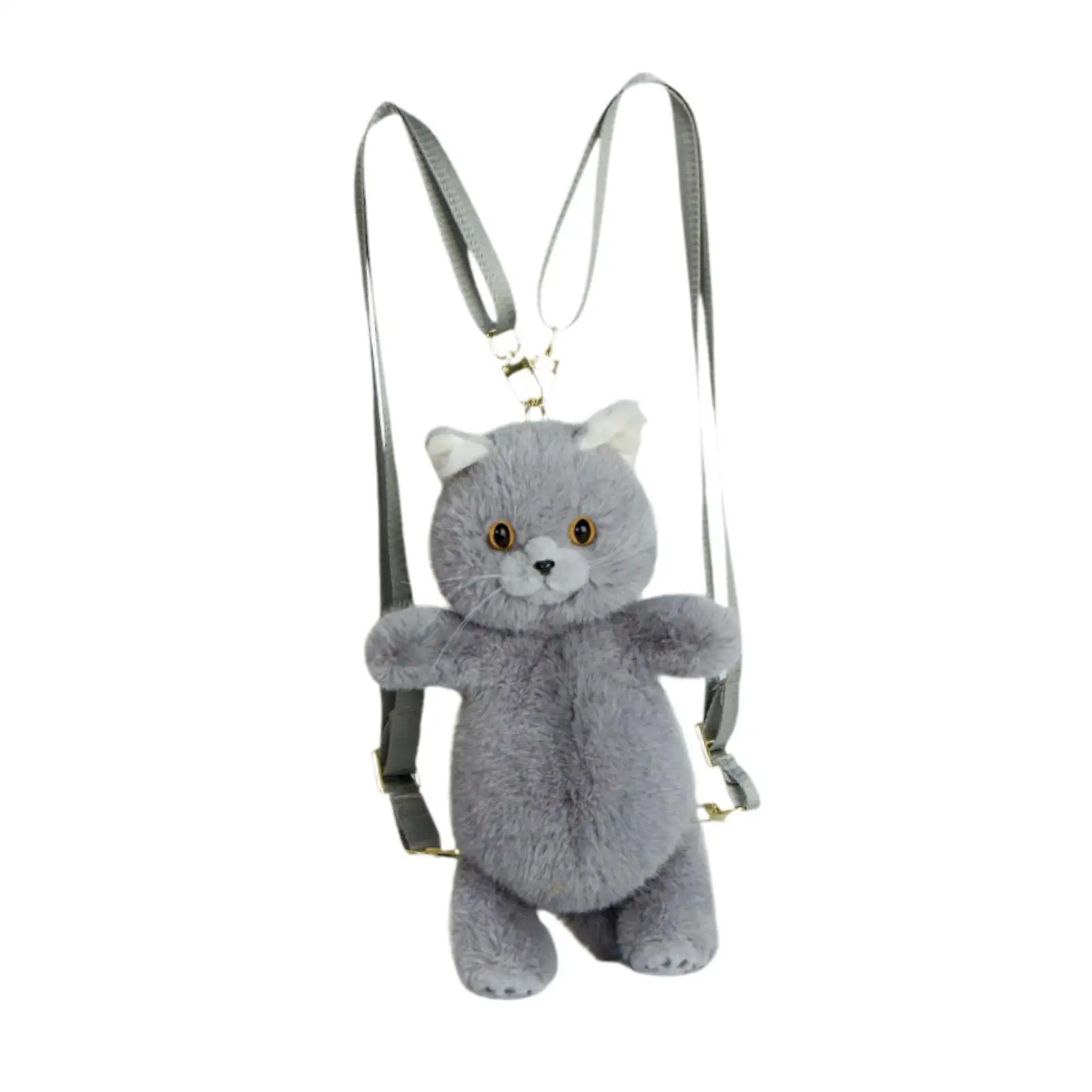 Plush Cat Backpack Funny Realistic Crossbody Bag Adjustable Straps Cartoon Daypack Stuffed Animal Toy for Women Outdoors