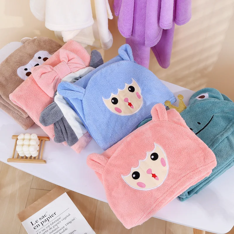 Baby Robe Hooded Towels Cartoon Girl Boys Bath Towel Blanket Coral Fleece Soft Bathrobe for Kids Swaddle Wrap for Infant