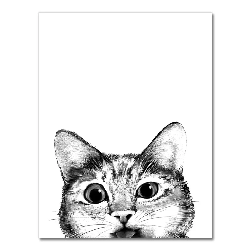 Funny Kitty Cat Black White Kids Nordic Posters And Prints Wall Art Canvas Painting Wall Pictures For Living Room Salon Decor