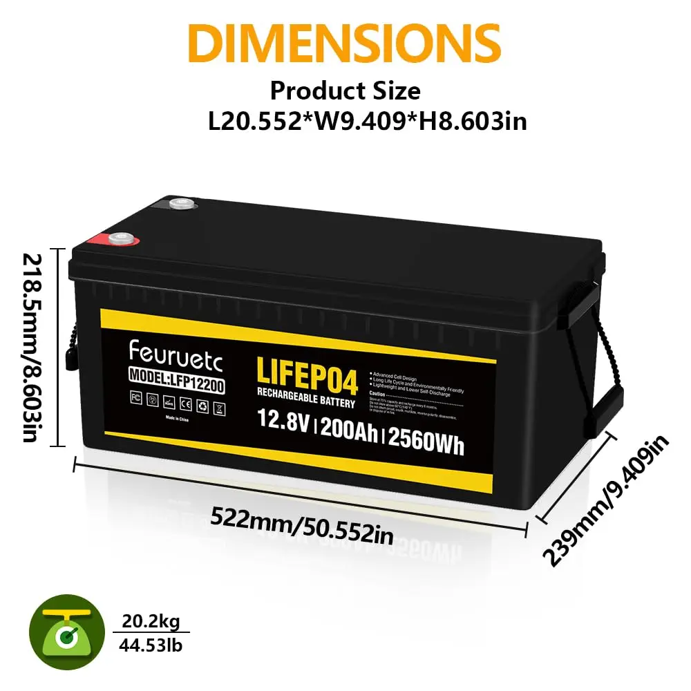 1-2PCS 12V 200Ah LiFePO4 Lithium Iron Battery,4000+ Deep Cycle Rechargeable Battery, Built-in BMS for Camping, Scooter, RV,Boat