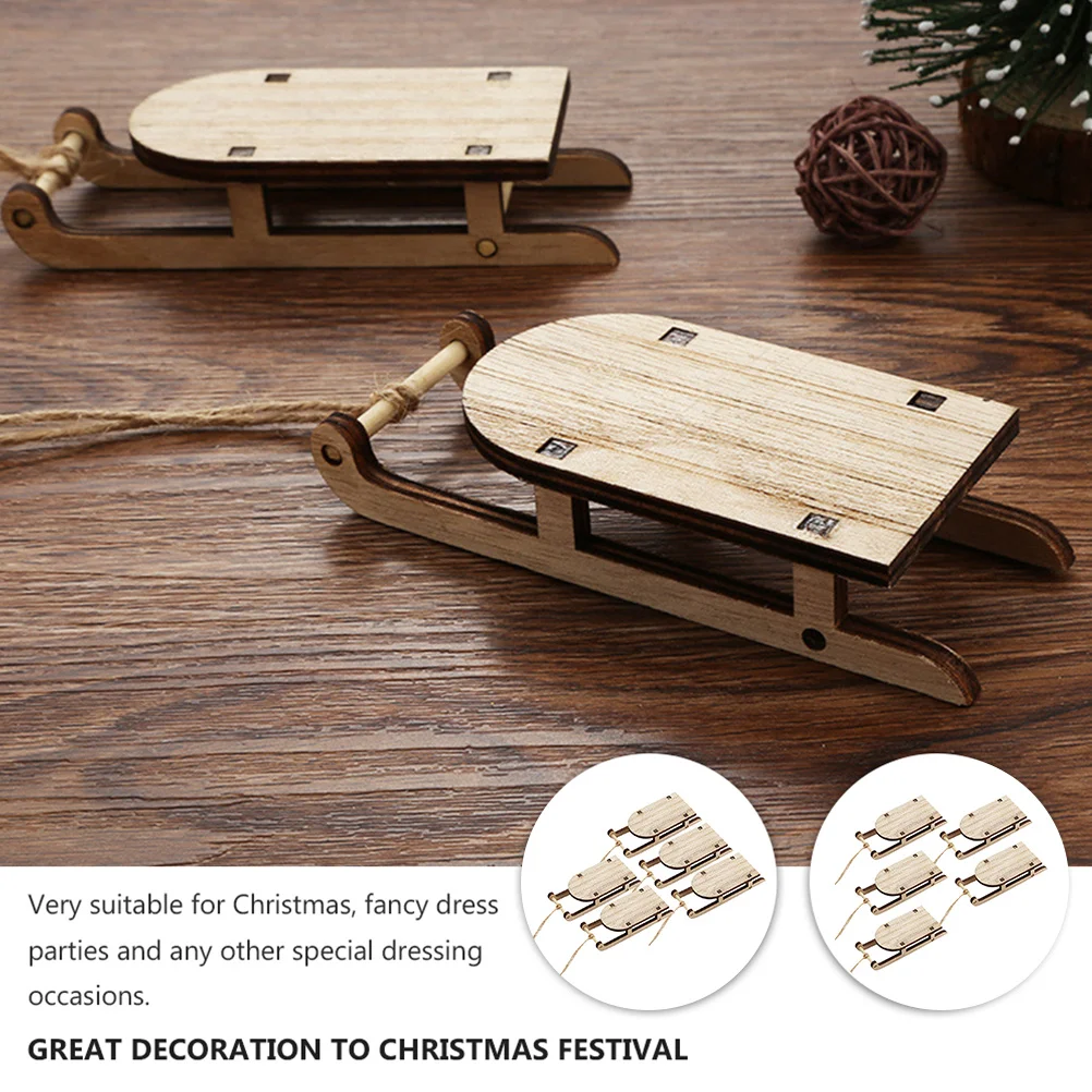 

5Pcs Wooden Tabletop Sleigh Decor Miniature Classic Beige Tabletop Decor Home Office Christmas Hanging Ornament