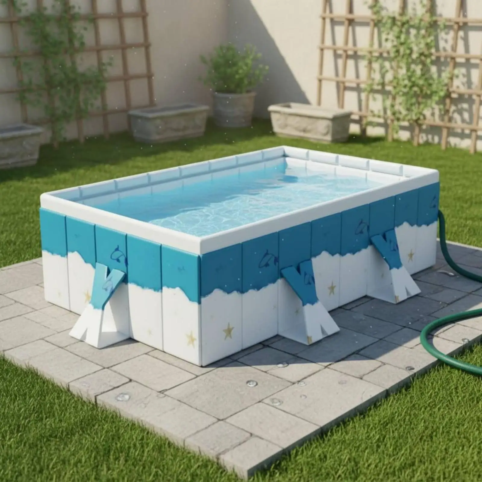 Foldable children's swimming pool with assembly instructions
