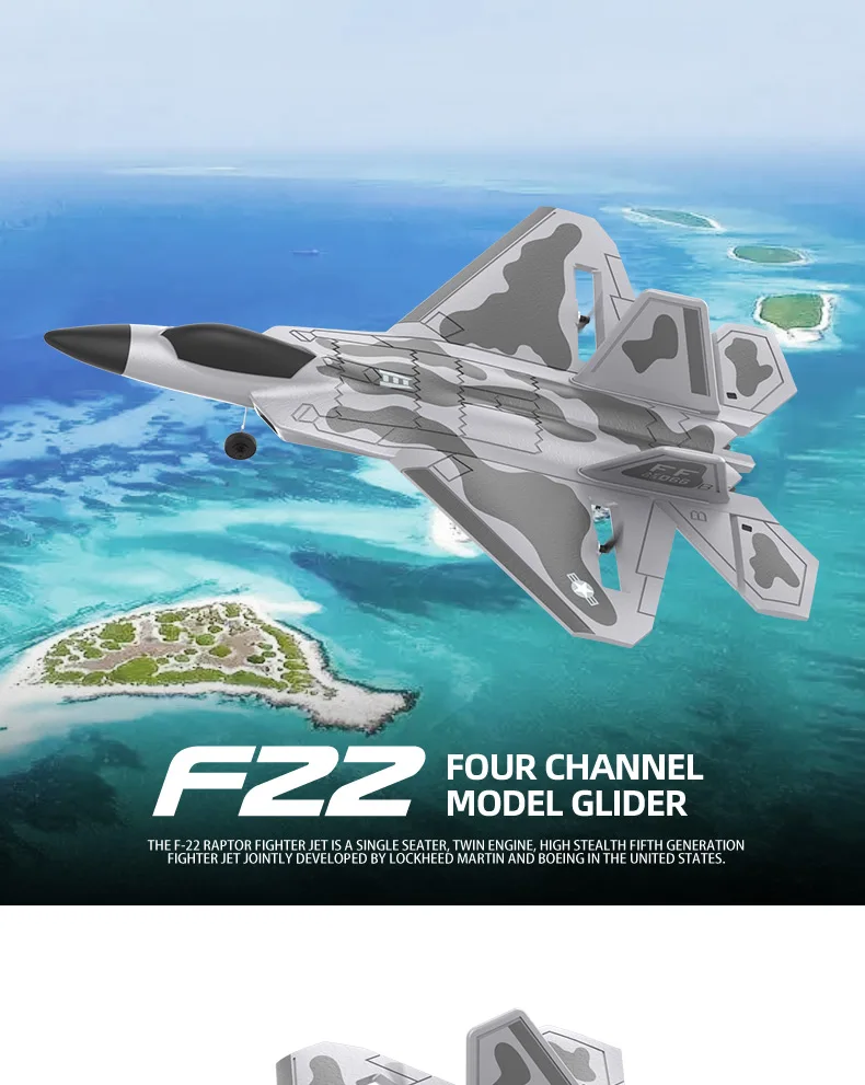 BM16 F22 2B)Avion de cascade RC 4K 3D, modèle 2.4G, planeur de chasse