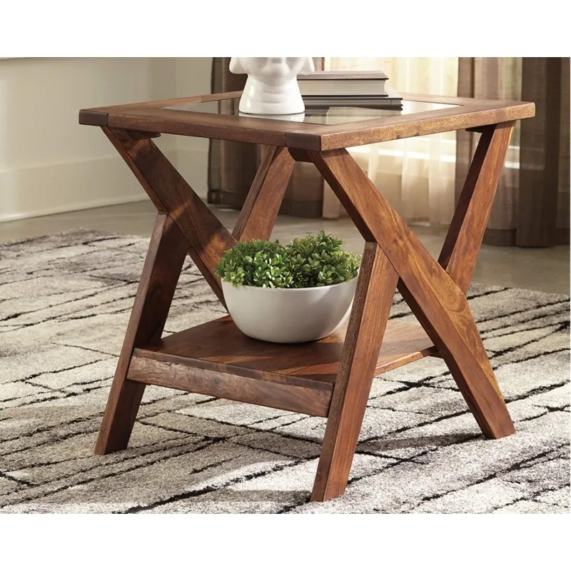 Charzine Rectangular Urban Wood End Table, Warm Brown