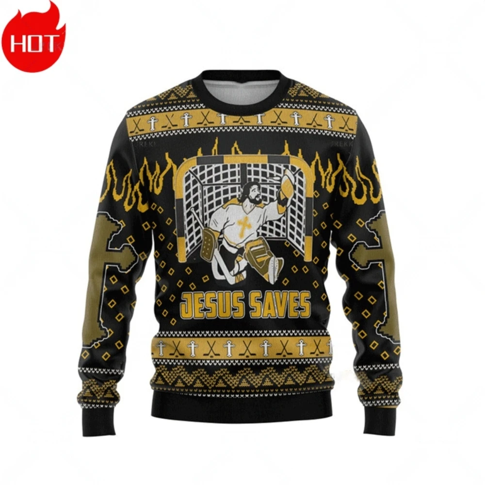 عيد الميلاد سانتا كلوز يسوع Animeweatshirt الرجال الرجعية طويلة الأكمام Sugly ثلاثية الأبعاد طباعة Harajuku س الرقبة ملابس رجالية المتضخم عادية