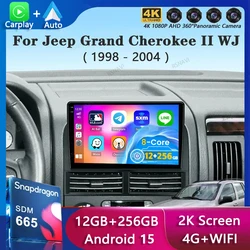Android 15 Carplay For Jeep Grand Cherokee II WJ 1998-2004 Car Radio Navigation GPS Video Multimedia Player Autoradio Wifi+4G BT