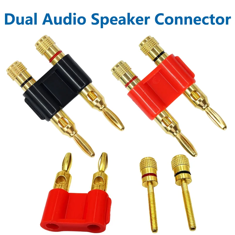 

8PCS 4mm Gold-Plating Connector Stackable High Quality Double Row Banana Plug Twin Speaker Loudspeaker Two-position Audio Plug