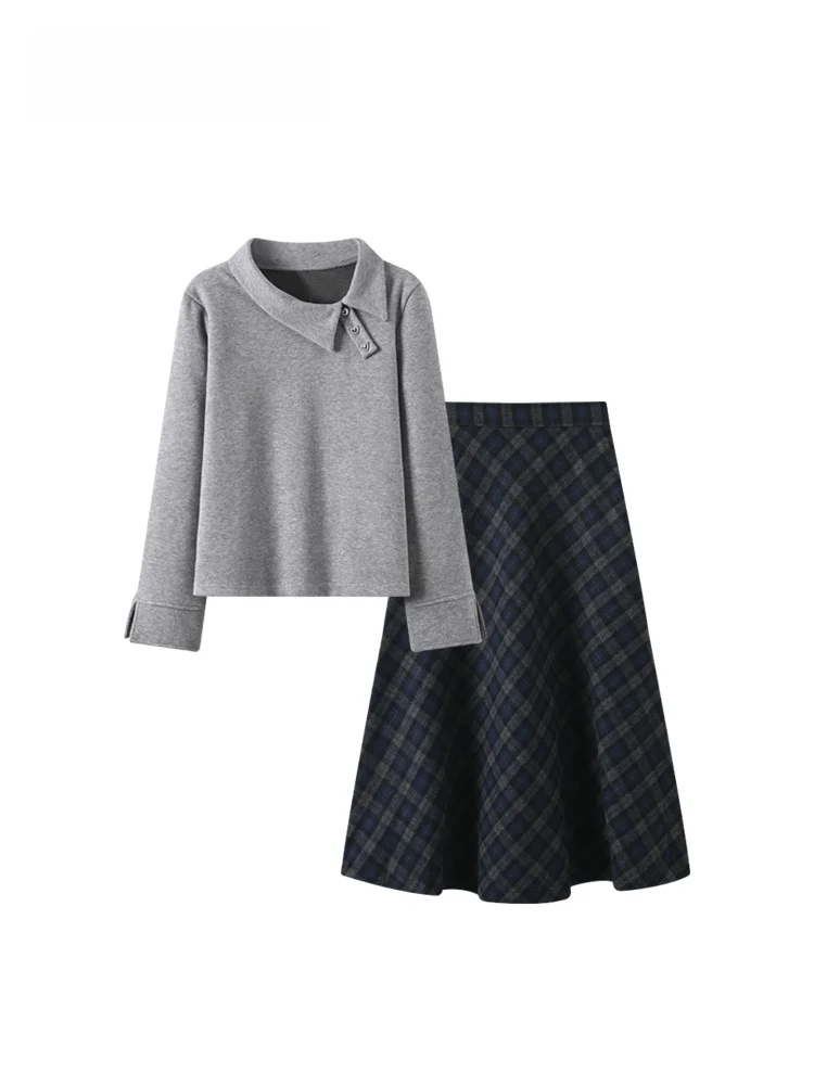 

Женский комплект из толстовки и юбки больших размеров для колледжа, осенне-зимний комплект, новинка Sle, уменьшение возраста для Pl...