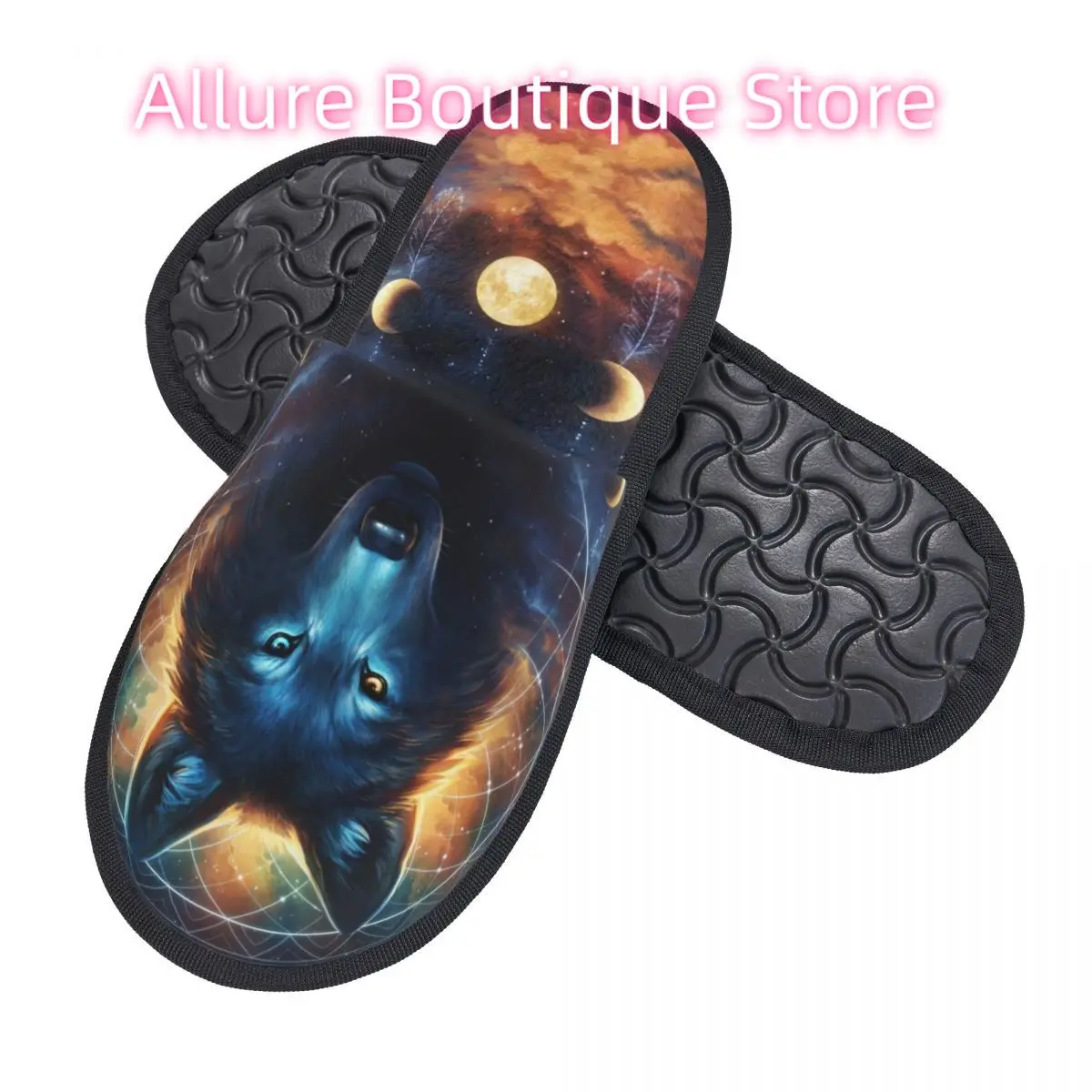 مخصص روح الحيوان الذئب شبشب منزل النساء لينة رغوة الذاكرة أحذية مريحة الدافئة المضادة للانزلاق وحيد النعال #2