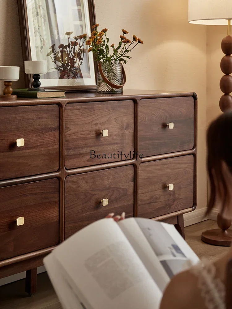 خزانة من الخشب الصلب، جوز أسود أمريكي الشمالي، خزانة جانبية لغرفة المعيشة الحديثة في الشمال