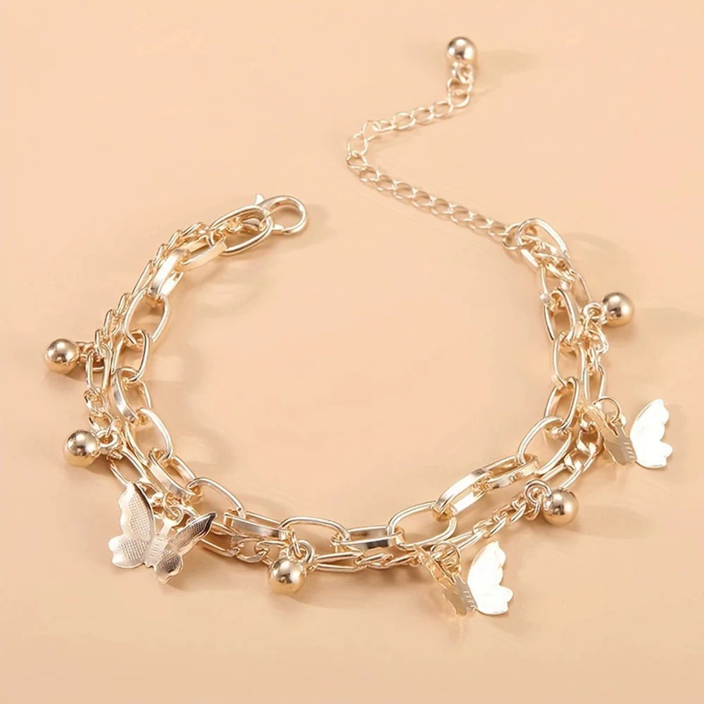 أنيق طبقة مزدوجة فراشة سحر سوار للنساء أزياء جميلة الذهب/الفضة اللون قابل للتعديل سلسلة سوار مجوهرات الحفلات #3