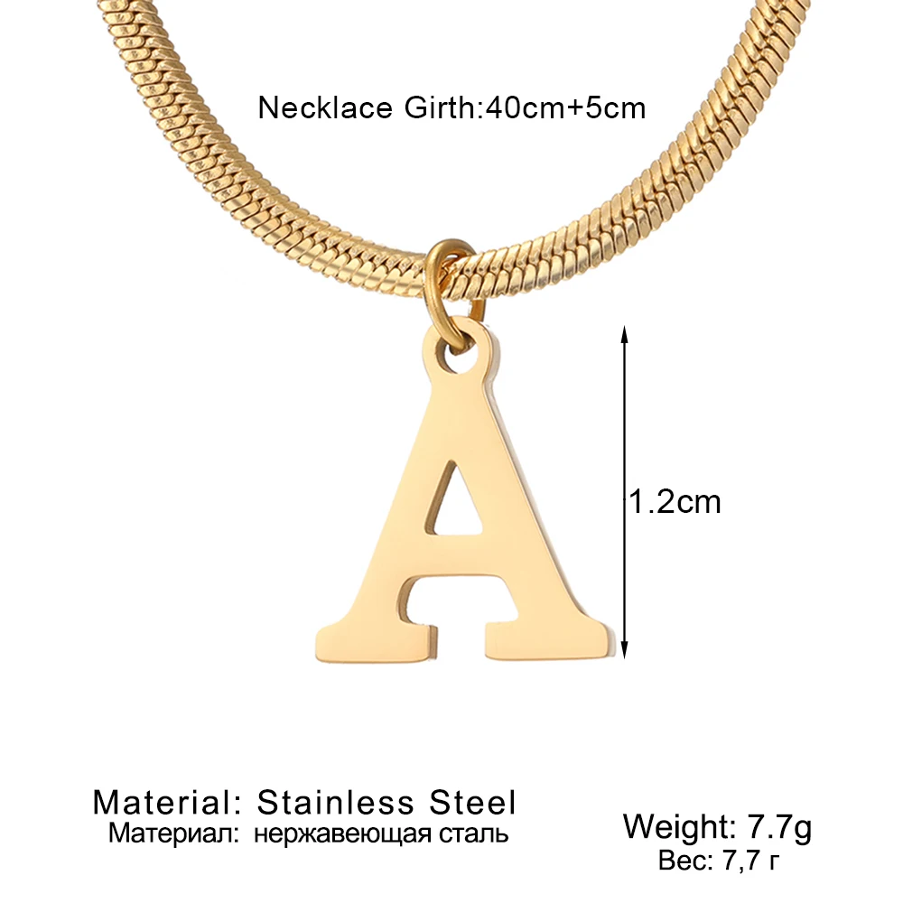 KISSWIFE Stainless Steel Gold Color Snake Chain A-Z Initial Letter Pendant Necklace for Women Fashion Simple Jewelry Gifts