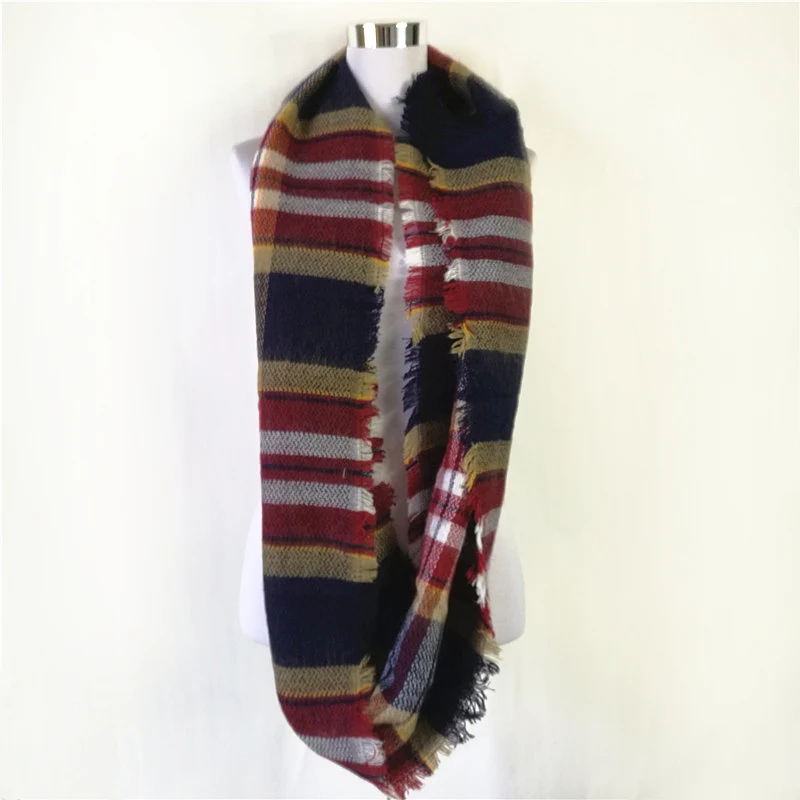 New Fashion Plaid Blanket Scarf Neck Warmer Acrylic Loop Scarf Popular Winter Snood Tartan Women Infinity Scarf