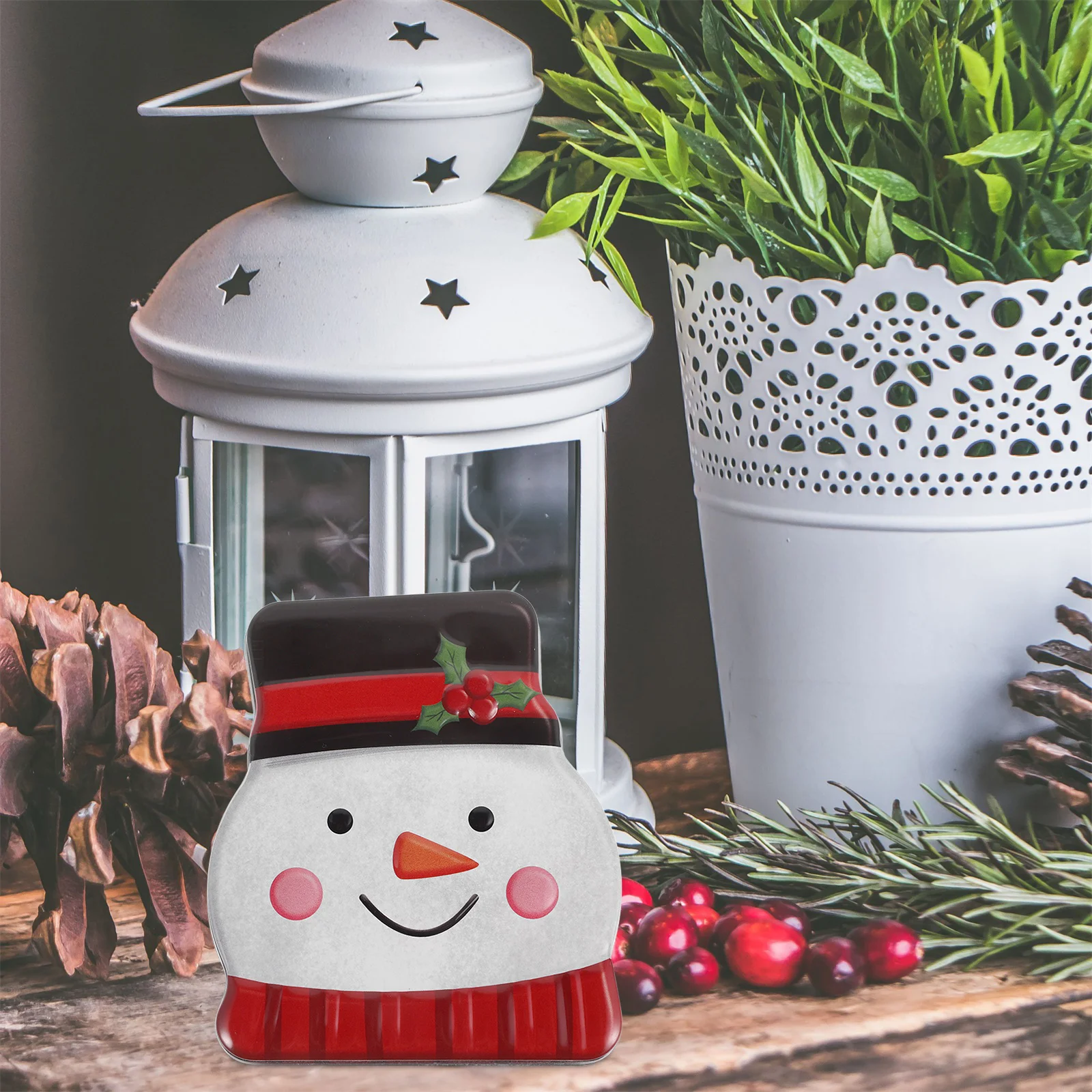 

Large Snowman Christmas Cookie Tinplate Storage Airtight Lid Holiday Biscuit Container Festive Party Treat Holder Box