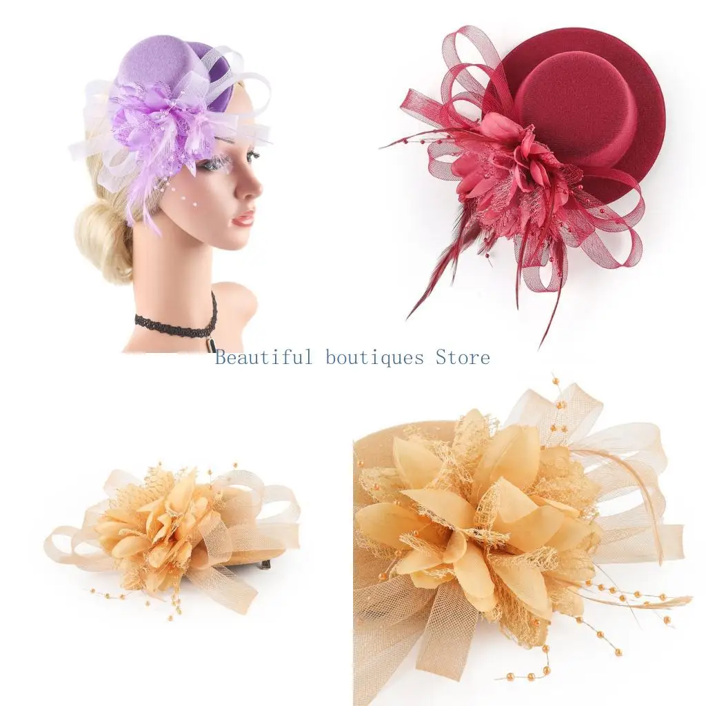

U4LF Easy-to-Wear Bridal Top Hat Hair Accessory For Wedding Ceremonies Race Day Parties
