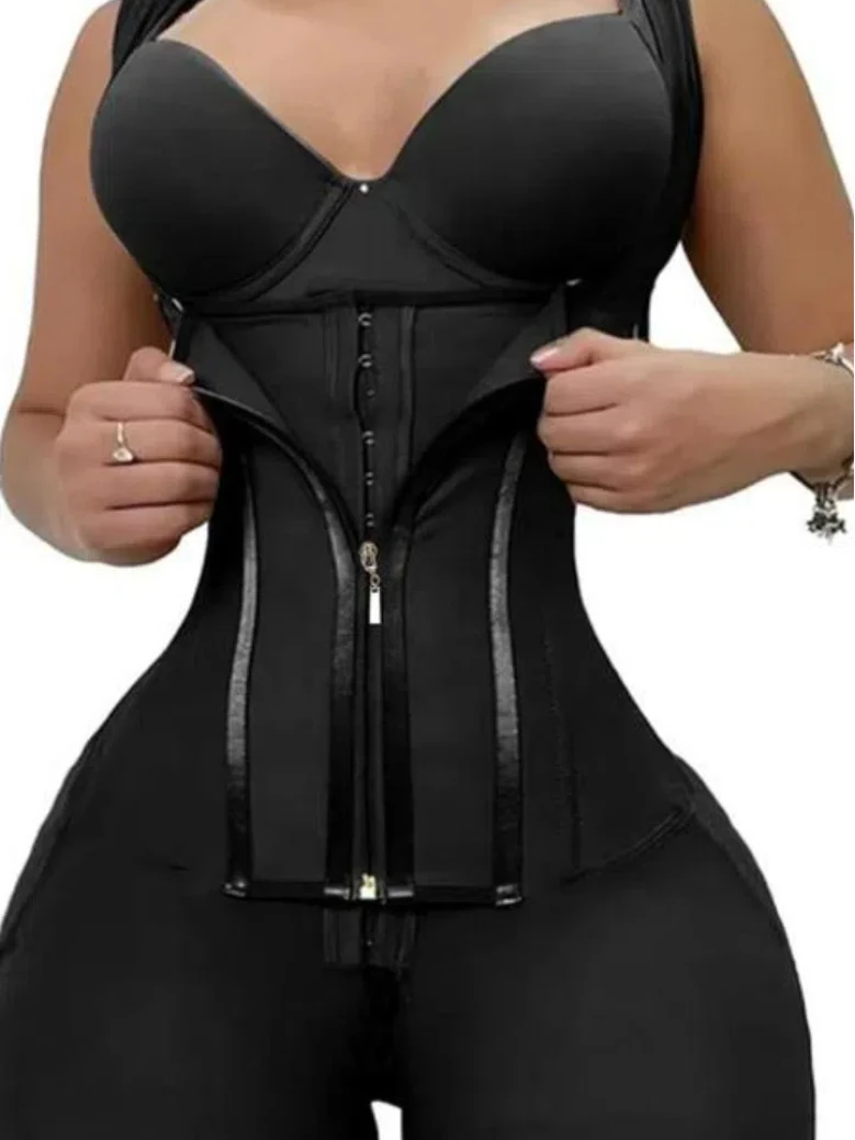 Women's Lace-Trimmed Shapewear Bodysuit - Tummy Control Corset with Adjustable Straps & Zipper, Black, Comfortable image 6