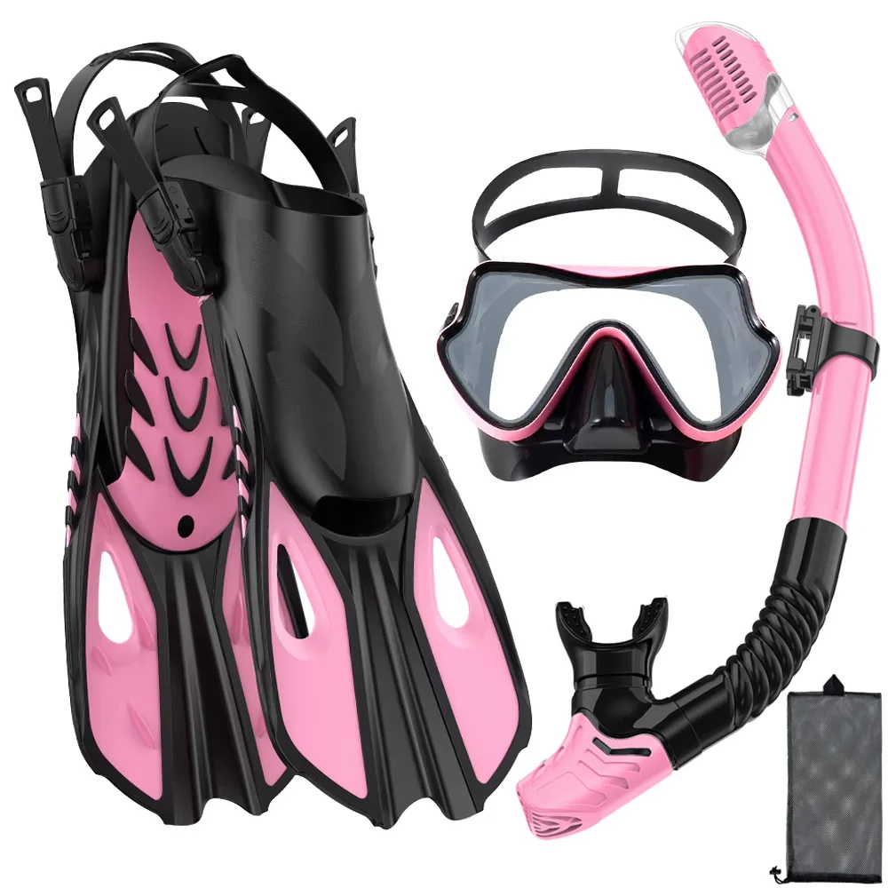 Schnorchel-Set mit Panorama-Sichtmaske, Verstellbaren Tauchflossen, Trocken-Schnorchel und Reisetasche - Schnorchelausrüstung für Erwachsene – Detail 17