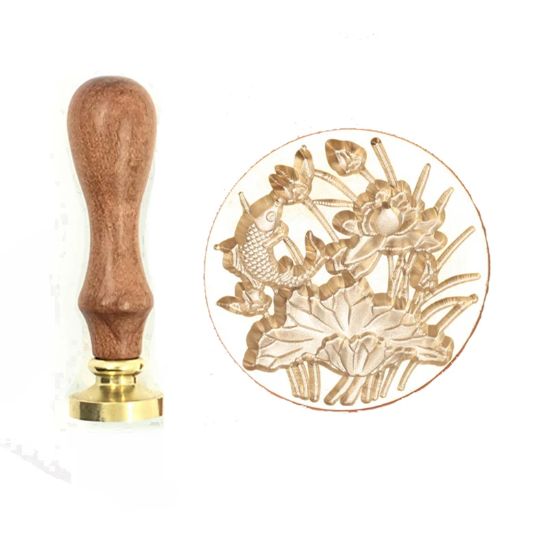 

Exquisite Paint Embossed 3D Wax Stamp Ornament Fish Flower wood handle,DIY Ancient Seal Retro Stamp,wedding envelope Wax Seal