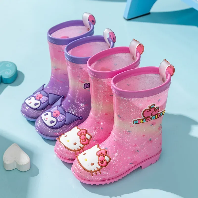 Sanrio Kids Rain Boots Cute Cartoon Girl Melody Kids Crystal Rain Boots Kuromi Melody Children\'s Cartoon Mid-calf boots