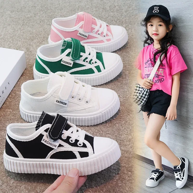 2026 New Children's Canvas Shoes Spring Autumn Solid Color Boys and Girls Single Shoes Pink Soft Non-slip Kids Casual Shoes