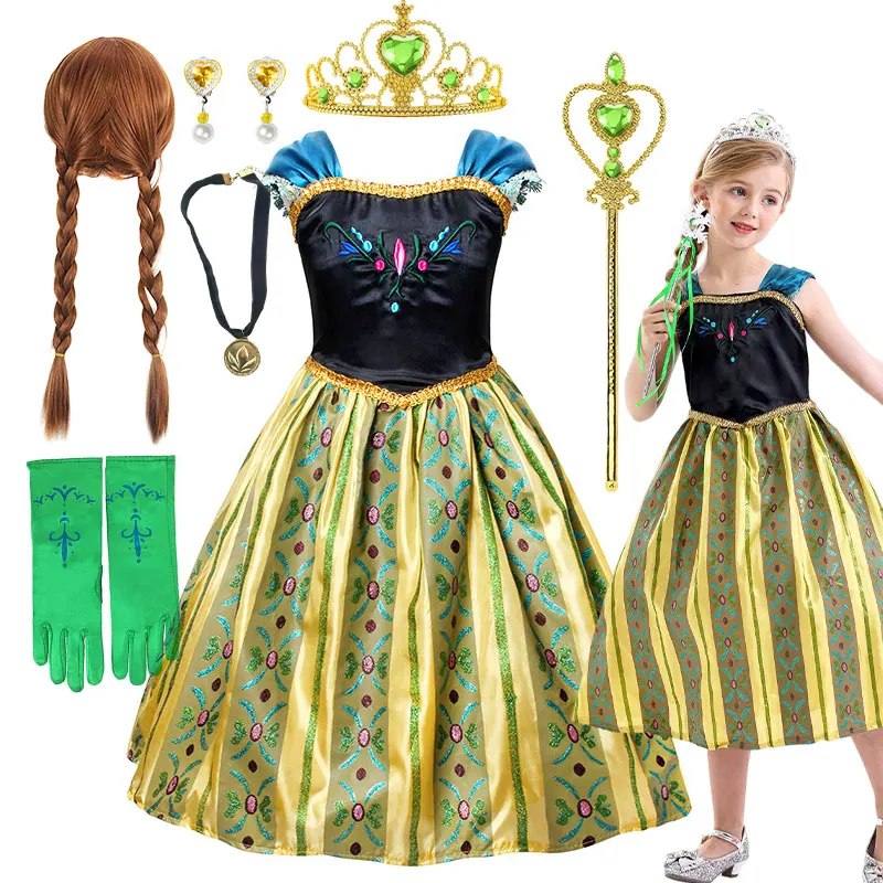 Anna Luxus-Krönungskleid Schneekönigin Prinzessinnenkleid Mädchen Elsa Rollenspiel-Kostüm Geburtstag Halloween Weihnachten Party Ballkleid