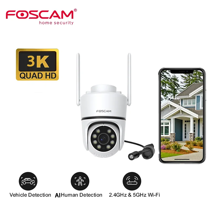 

Foscam PD5 3K Security Camera Smart Detection 5MP Wi-Fi Tech Surveillance Pan /Tilt Cameras 2.4G/5Ghz Wireless Outdoor IP Camera