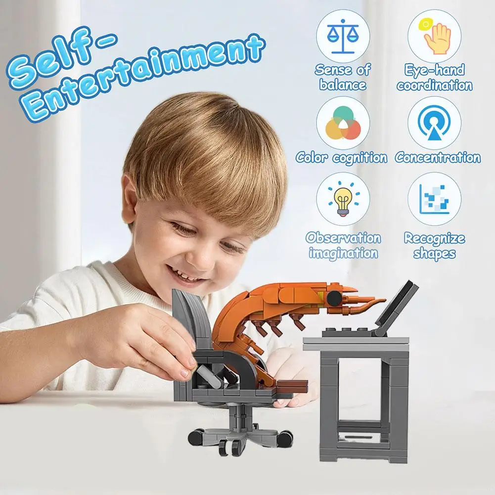 Moc blocos de construção mesas de computador cadeiras de computador camarão cidade série móveis ornamentos de mesa modelos criativos brinquedos