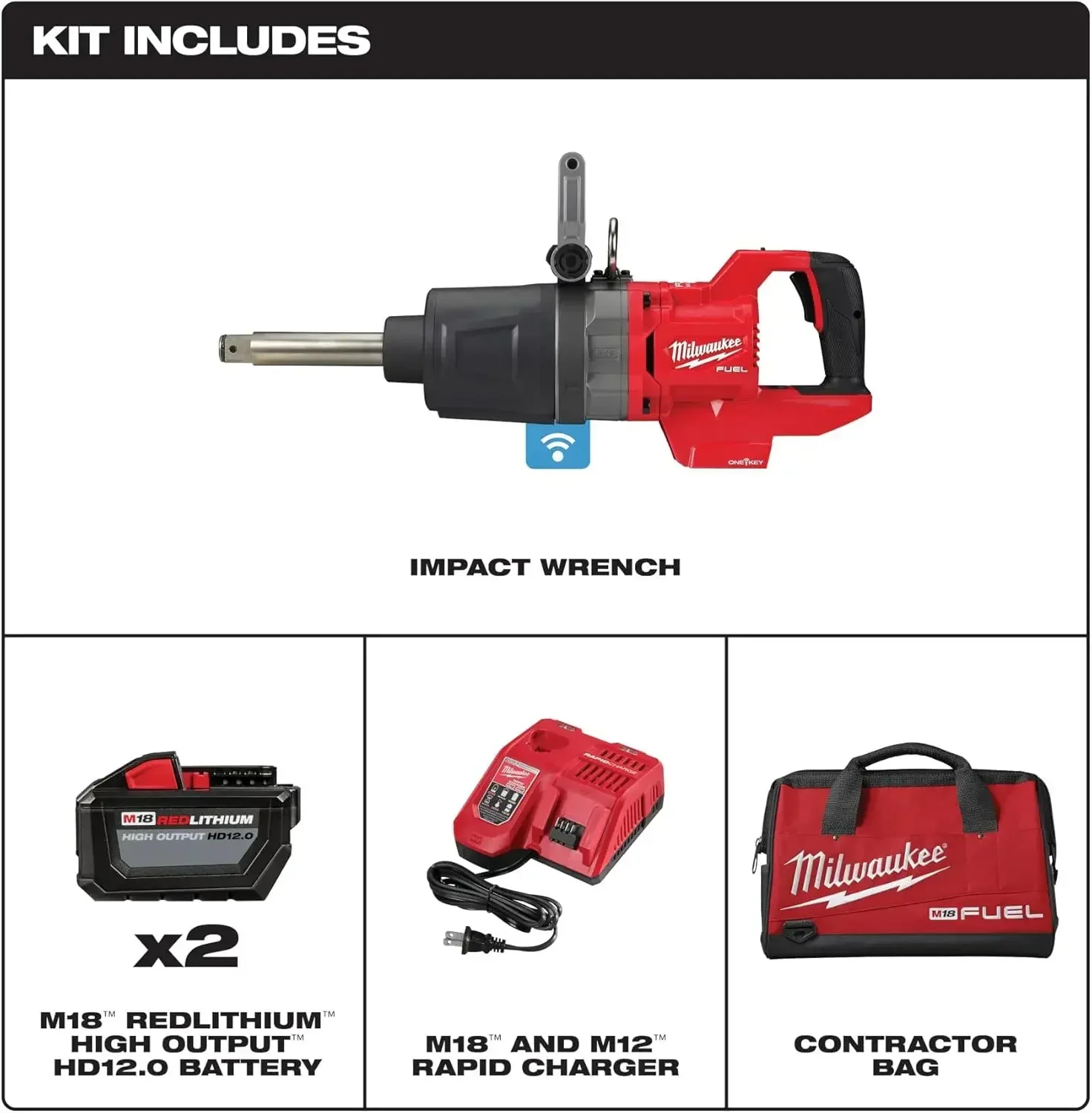 

Milwaukee M18 FUEL 18V Lithium-Ion Brushless Cordless 1 in. Impact Wrench Extended Reach D-Handle Kit w/Two 12.0 Ah Batteries