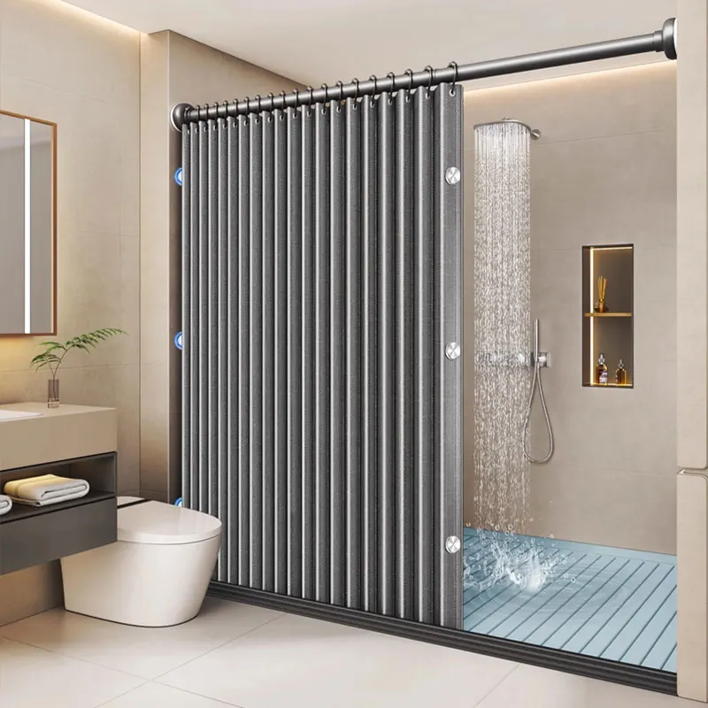 Mampara de Ducha Magnética Plegable Premium, Cortina de Baño Impermeable, Diseño de Separación Húmedo/Seco Invisible de Lujo