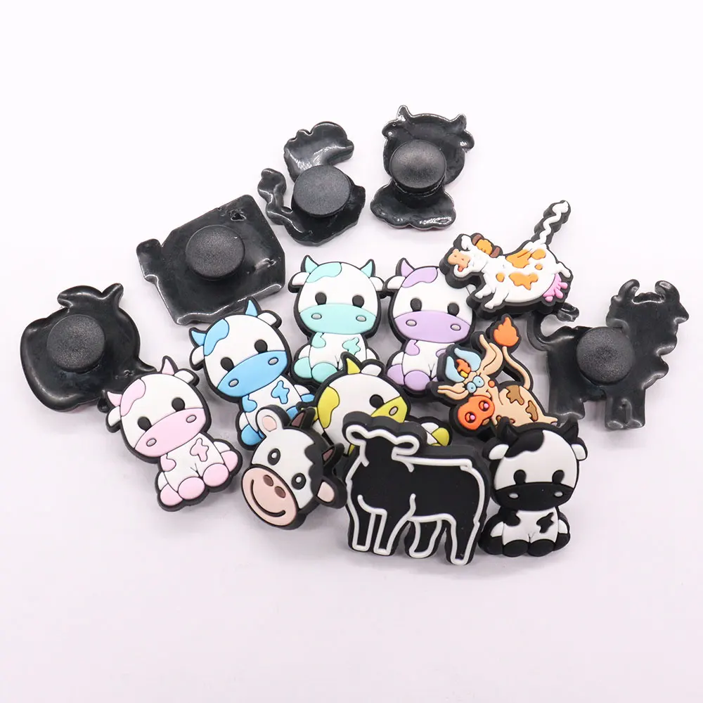 New Arrival 15pcs Shoe Charms Animal Colourful Cows Milk Accessories PVC Kids Shoes Buckle Fit Wristbands Birthday Present