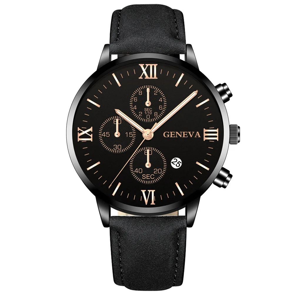 Geneva-reloj deportivo analógico para hombre, cronógrafo de cuarzo, con carcasa de aleación y fecha, de cuero sintético, marca superior de lujo, a