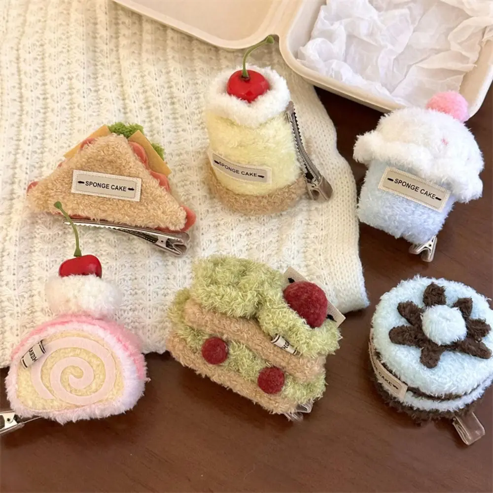 Creativity Sandwich Cream Cake Hairpin Cake Plush Hairpin Soft Girl's Hairpin Simulation Bangs Hair Clip