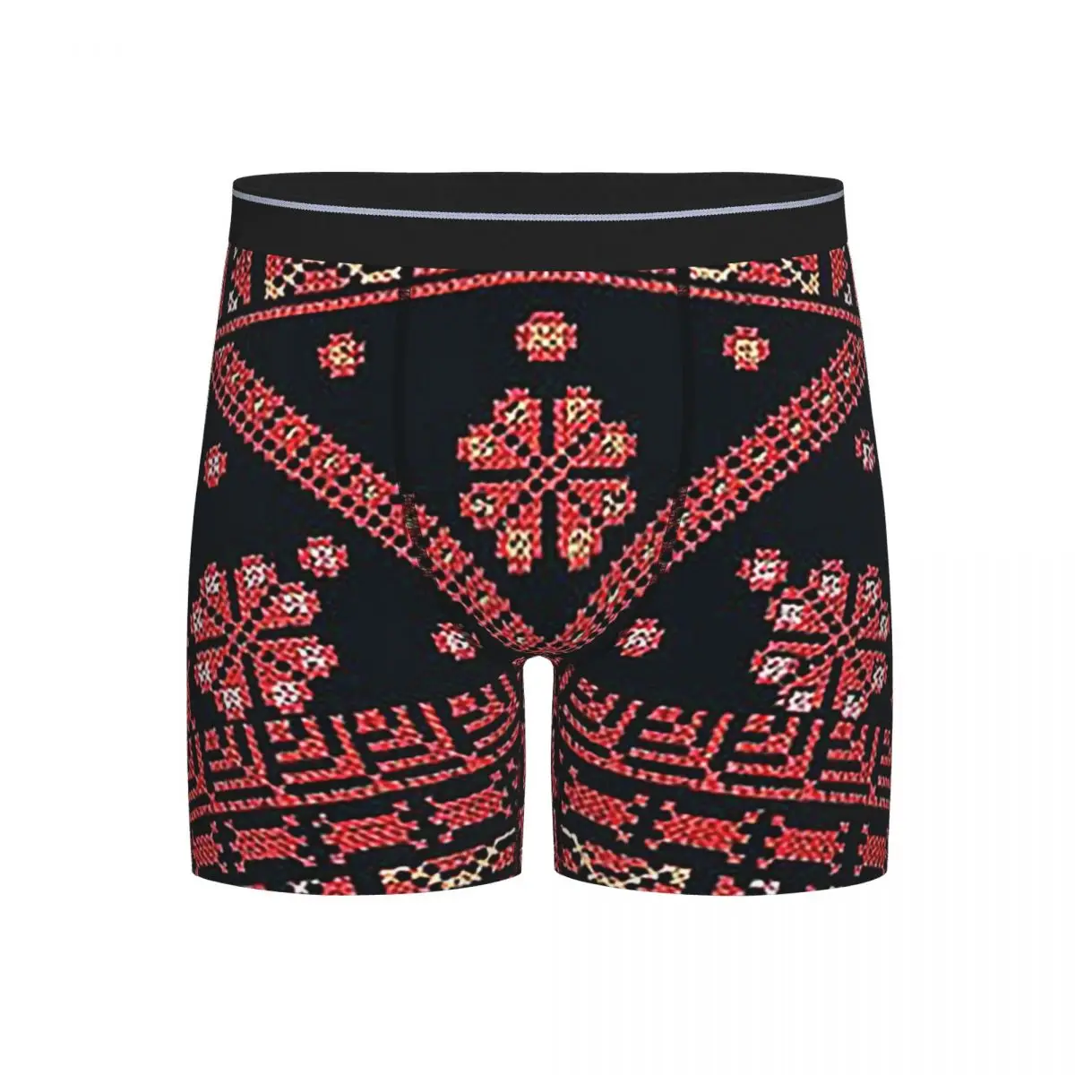 Long Boxer Underpants Shorts Three Flowers Palestinian Embroidery Panties Male Ventilate Underwear for Homme Man Boyfriend Gift