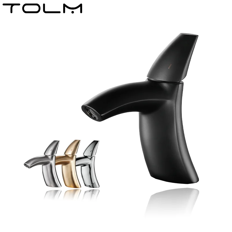 

TOLM Gold Basin Faucets Modern Bathroom Mixer Tap Brass Washbasin Faucet Single Handle Single Hole Elegant Crane For Bathroom