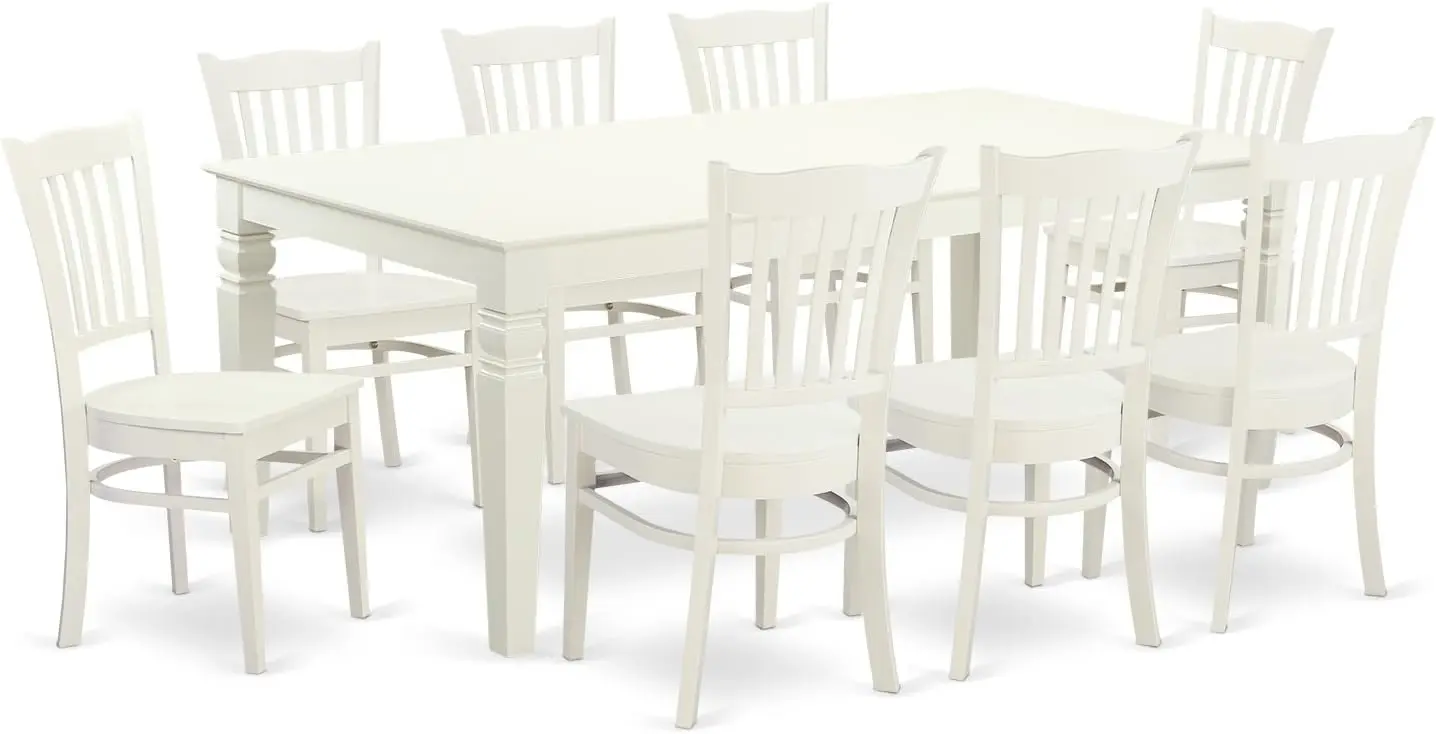 9 Piece Kitchen Set Includes a Rectangle Table with Butterfly Leaf and 8 Dining Room Chairs, 42x84 Inch, Linen White