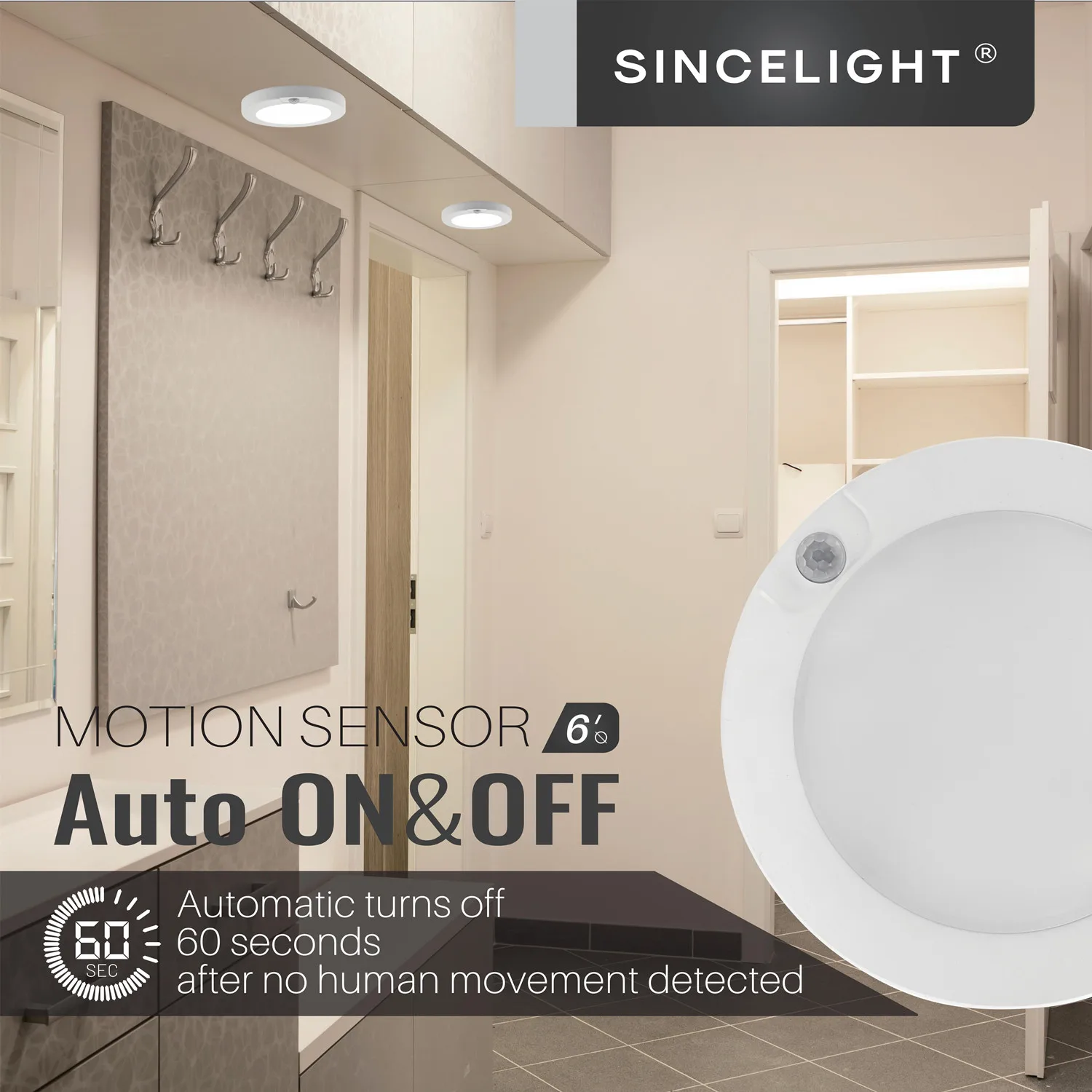 

PIR Motion Sensor 7W 100-240V LED Ceiling Light ( Φ6'/146mm ), Automatically ON/OFF, Flush Mount Light for Closet Cabinet