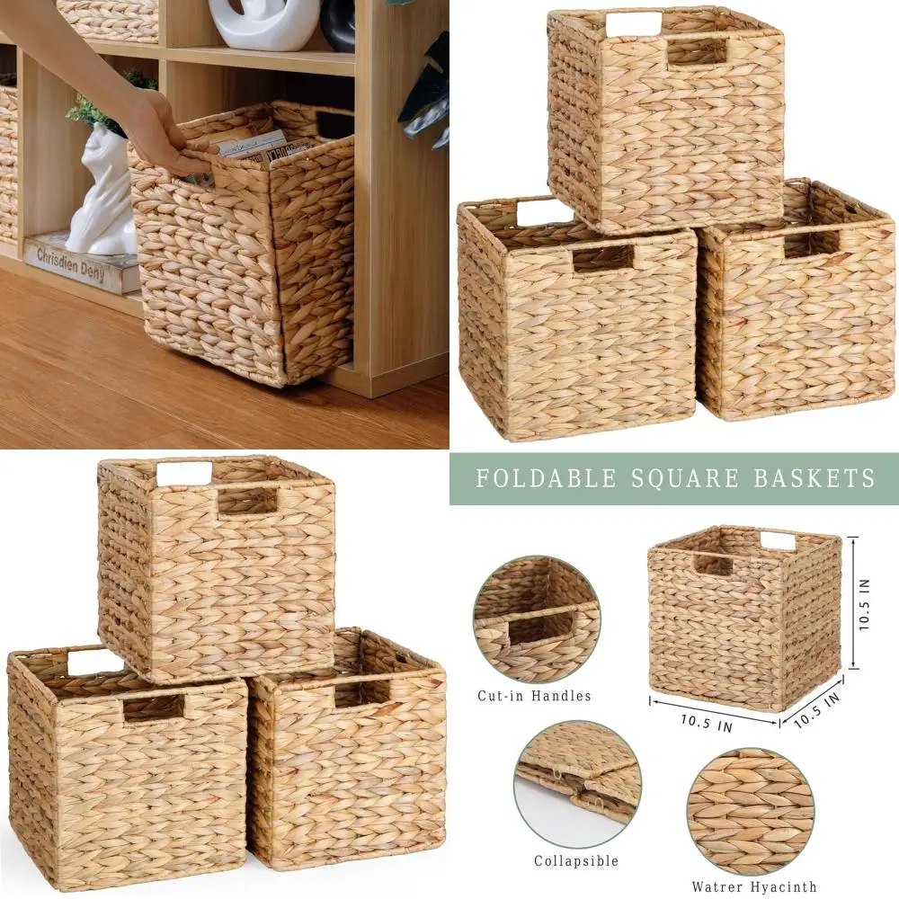 

Set of 3 Collapsible Square Wicker Baskets for Cube Storage, 10.5x10.5 inches