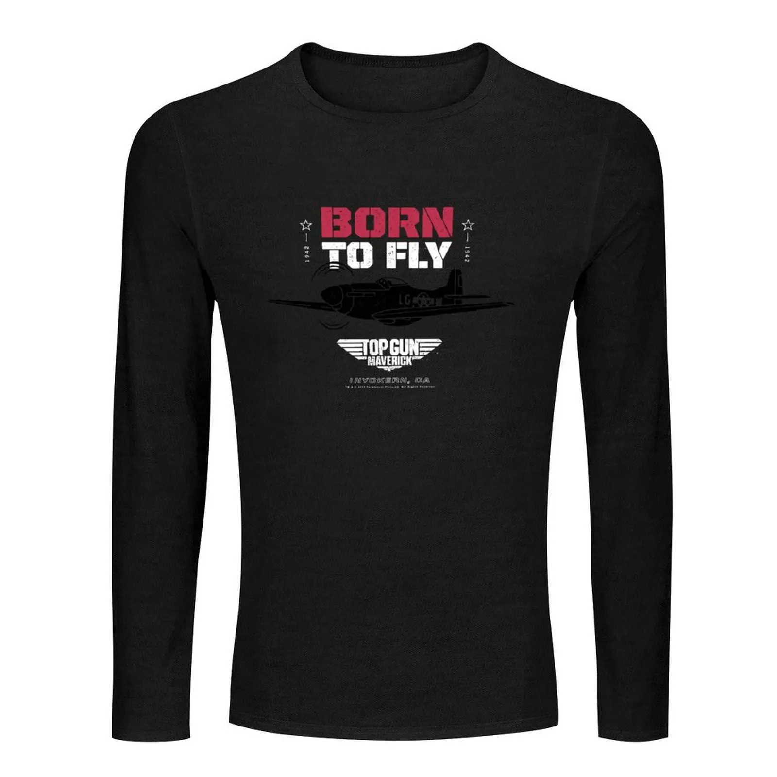 Top Gun: Maverick Born To Fly P-51 Mustang Silhouette Long T-Shirt Anime t-shirt oversized t shirt men