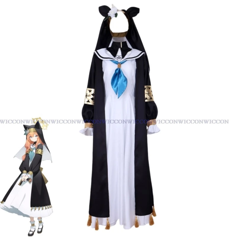 Anime Game Blue Archive Iochi Marī Cosplay Costume Wig Nun Uniform Dress Black Cloak Coat Adult Woman Halloween Carnival Suit