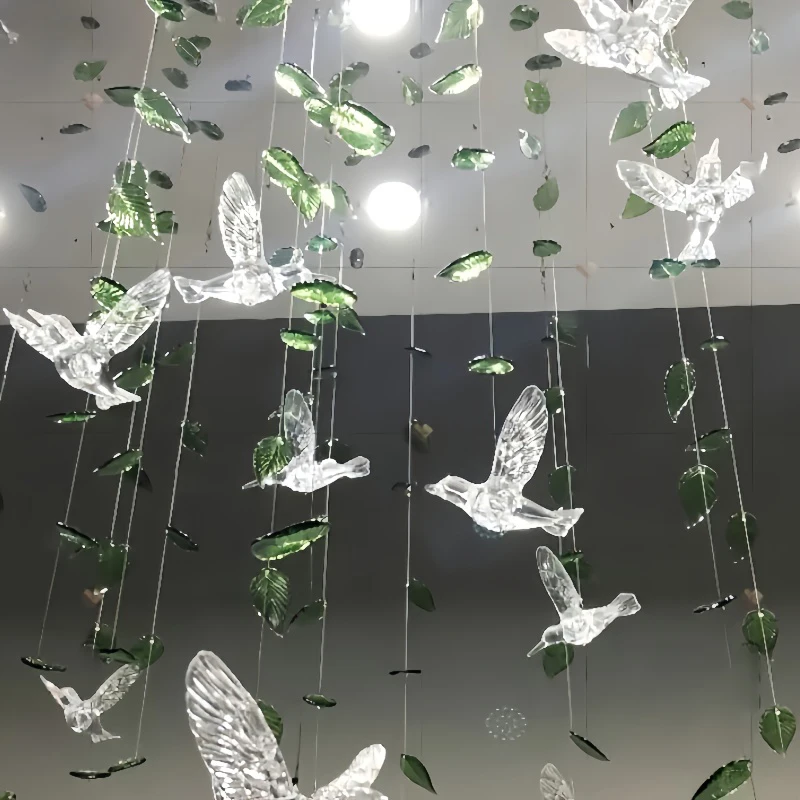 10pcs Ceiling Acrylic Crystal Hummingbird Hangings Transparent Crystal Flying Bird Ornaments Door Curtain Hotel Wedding Decor