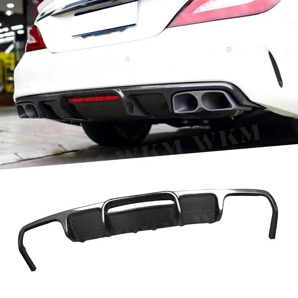 Carbon Fiber Rear Lip Diffuser For Benz CLS Class W218 CLS300 CLS350 AMG Sport 2012-2017 FRP Car Fins Shark Style Bumper Plate