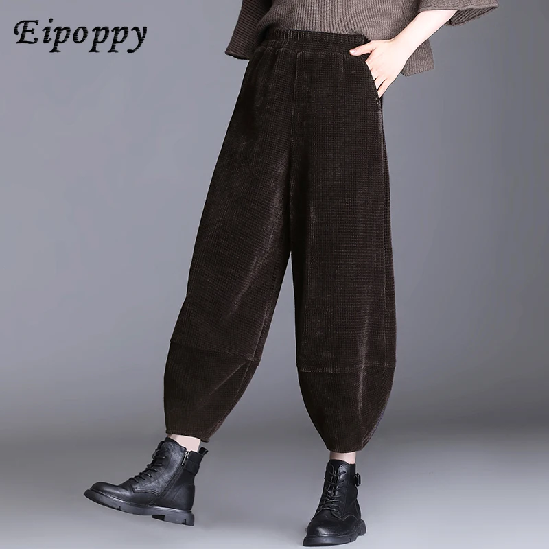 بنطلون نسائي قصير مبطن بالصوف عالي الخصر ، بنطلون سميك ، الخريف والشتاء