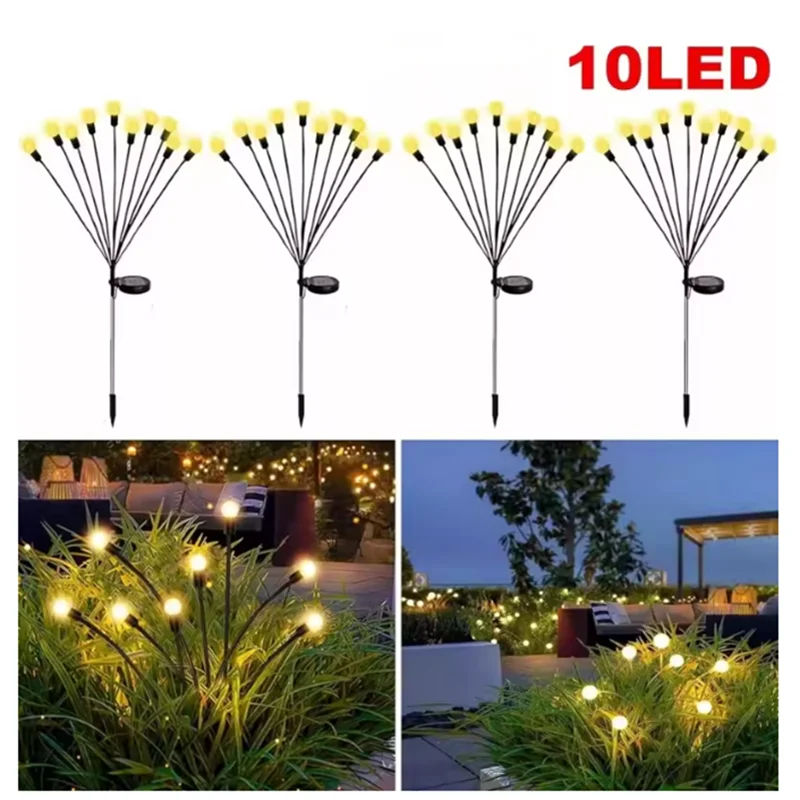 10-LED-Solar-Gartenleuchten, Glühwürmchen, wasserdichte Solarleuchten für den Außenbereich, für Hof, Terrasse, Weg, Weihnachtsdekoration, Solarlampe