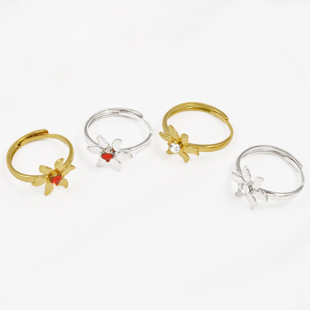 Anniyo African Flowers Rings With Red Clear Rhinestone for Women Girls Mayotte Jewelry @351606