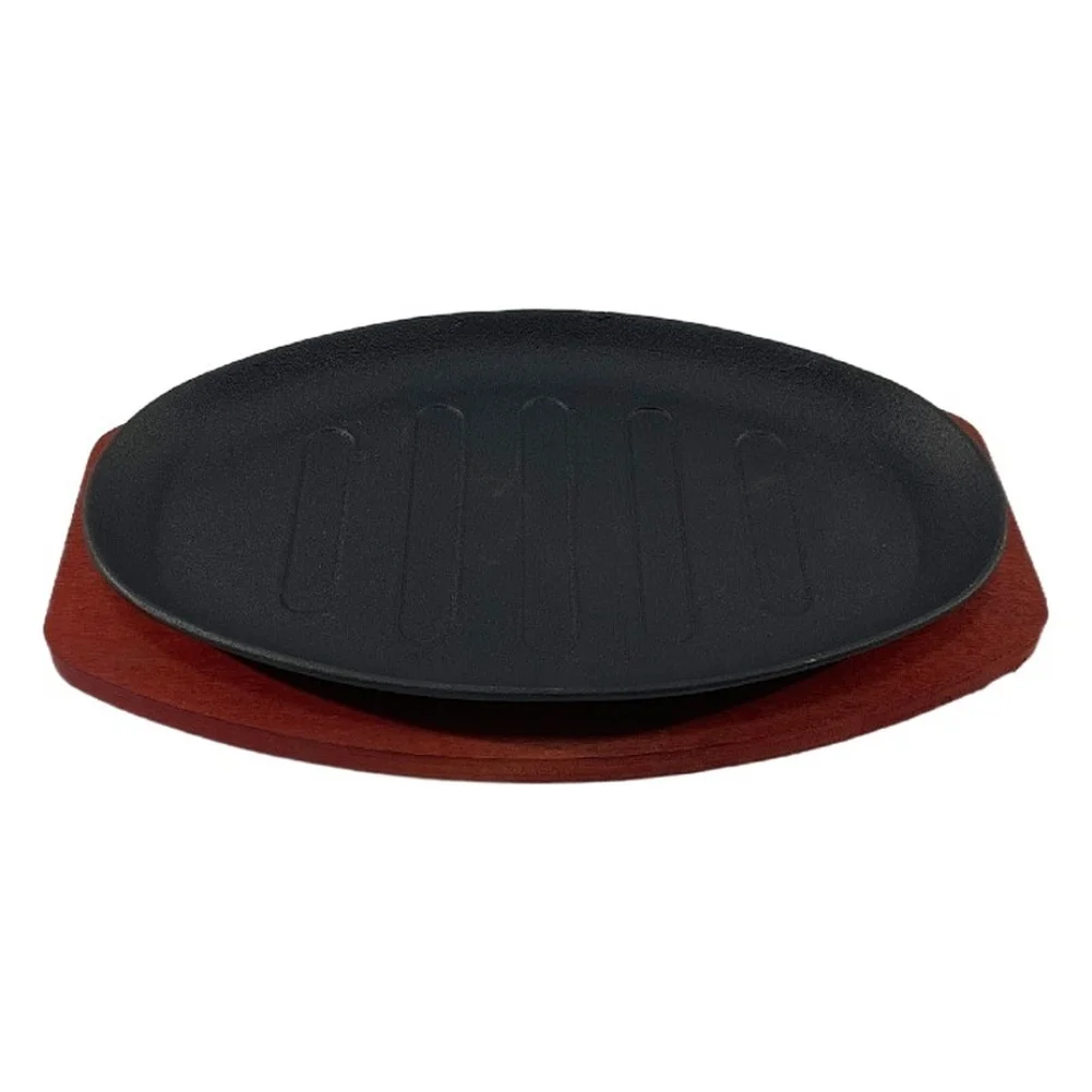 Cast Iron Oval Grill Pan with Contoured Waist Disk Shape Optimized for Induction Cooker Use and Stovetop Cooking Applications